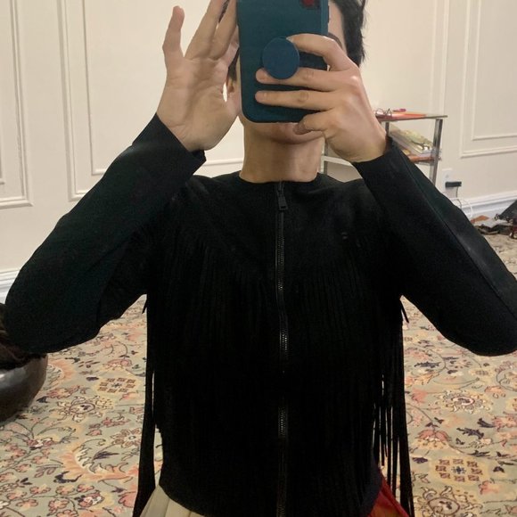 Elie Tahari Black Goat Leather Fringe - Picture 6 of 10